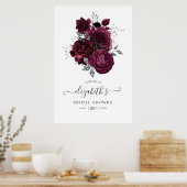 Bordeauxpruim en zilver bloemmotief poster (Keuken)