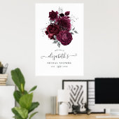 Bordeauxpruim en zilver bloemmotief poster (Thuiskantoor)