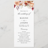 Bordeauxrode Aquarel Bloemachtige Bruiloft Programmakaart (Voorkant)