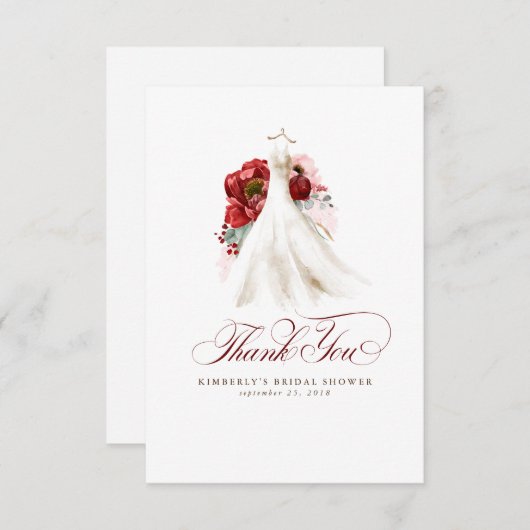 Bordeauxrode bloem bruiloft dank je bedankkaart (Voorkant / Achterkant)