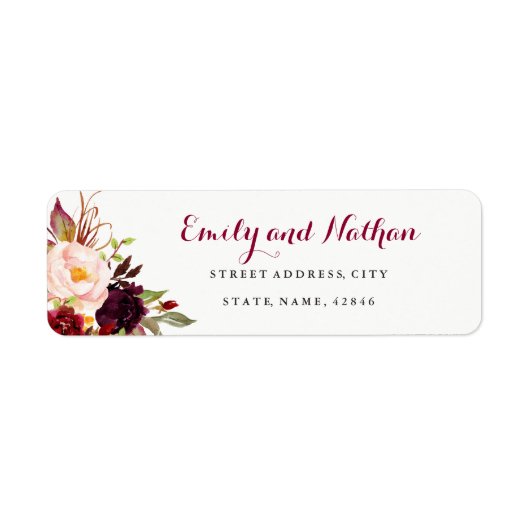 Bordeauxrode bloem herfst retouradres sticker (Voorkant)