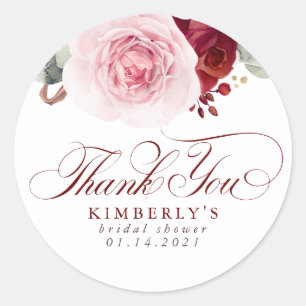 Bordeauxrode Bloemen Elegante Dankjewel Ronde Sticker
