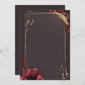Bordeauxrode bloemen met gouden lijst kaart (Voorkant / Achterkant)