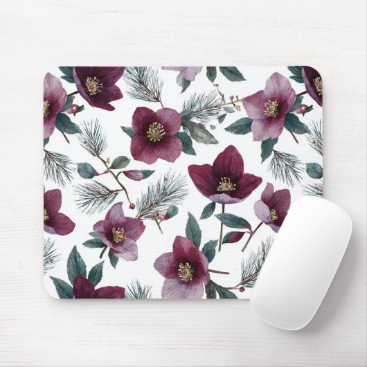 Bordeauxrode Bloemen Muismat (Met muis)