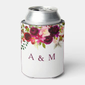 Bordeauxrode Bloemen Trouw Verlovingsfeest Blikjeskoeler (Blikje Voorkant)