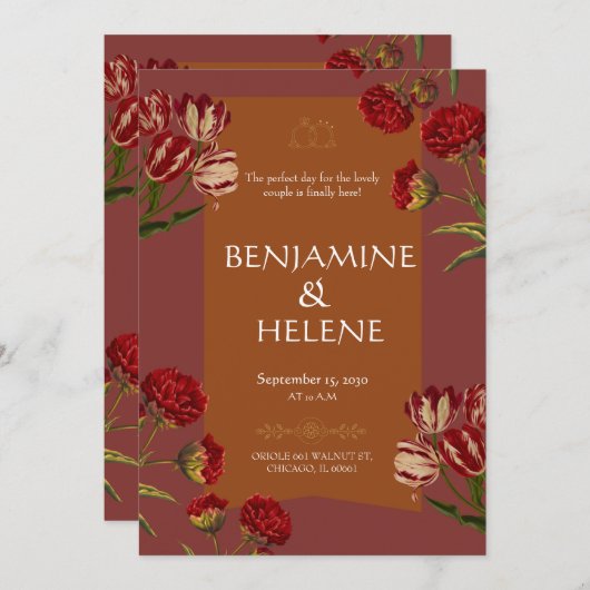 Bordeauxrode bloemenaanvraag kaart (Voorkant / Achterkant)