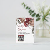 Bordeauxrode bloemencode QR Code RSVP Trouwwebsite Informatiekaartje (Staand voorkant)