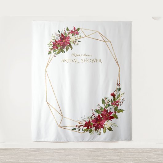 Bordeauxrode bloemengoud bruiloftsshower fotocabin wandkleed (Voorkant)