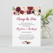 Bordeauxrode bloemenkaart om de datum te wijzigen kaart (Staand voorkant)