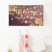 Bordeauxrode bloemenslingerlichten trouwbanner spandoek (Insitu)