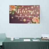 Bordeauxrode bloemenslingerlichten trouwbanner spandoek (Beurs)