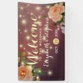 Bordeauxrode bloemenslingerlichten trouwbanner spandoek (Verticaal)