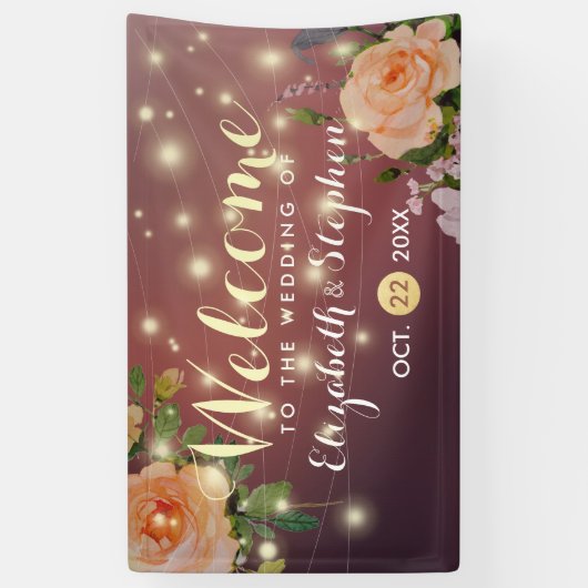 Bordeauxrode bloemenslingerlichten trouwbanner spandoek (Verticaal)