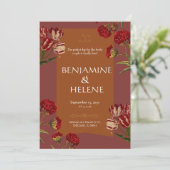 Bordeauxrode bloemenuitnodiging kaart (Staand voorkant)
