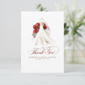 Bordeauxrode bloemige bruiloftsdankjewel bedankkaart (Staand voorkant)