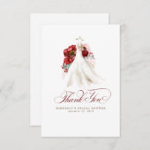 Bordeauxrode bloemige bruiloftsdankjewel bedankkaart (Voorkant / Achterkant)