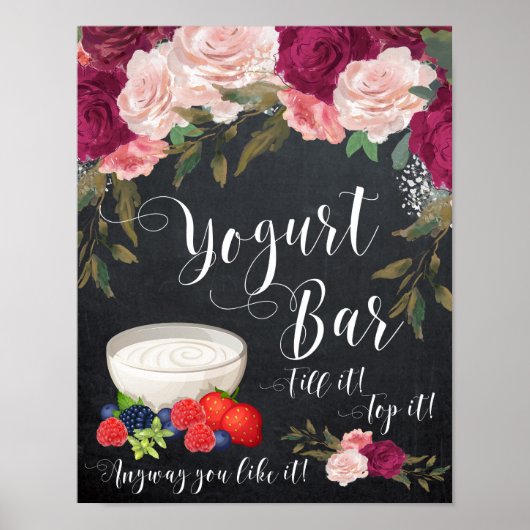 Bordeauxrode bloemige yoghurtbarrière bord krijtbo poster (Voorkant)