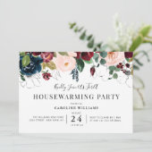 bordeauxrode bloesem housewarming party kaart (Staand voorkant)