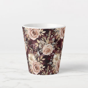 Bordeauxrode Blush Bloemen Bruiloft Latte Mok