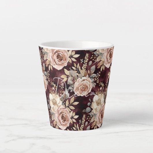 Bordeauxrode Blush Bloemen Bruiloft Latte Mok (Voorkant)