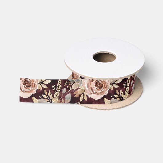 Bordeauxrode Blush Bloemen Bruiloft Satijnen Lint (Spoel)