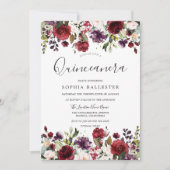Bordeauxrode botanische Quinceanera-feest Kaart (Voorkant)