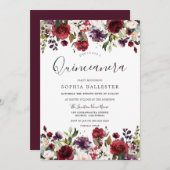 Bordeauxrode botanische Quinceanera-feest Kaart (Voorkant / Achterkant)