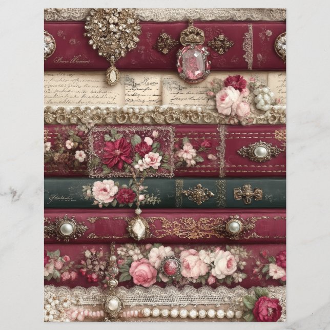 Bordeauxrode Crème Junk Journal Scrapbook Papier (Voorkant)