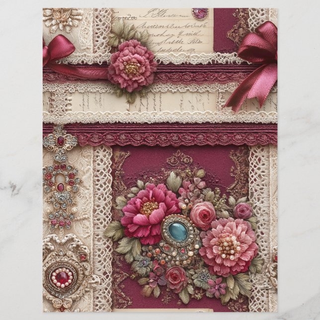 Bordeauxrode Crème Junk Journal Scrapbook Papier (Voorkant)