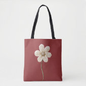Bordeauxrode Crème Nepen Gebreide Bloem Tote Bag (Voorkant)
