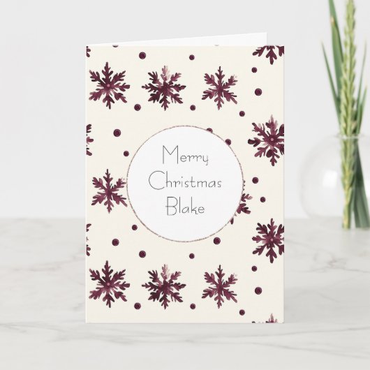 Bordeauxrode Crème Sneeuwvlokken Kerst Kaart (Voorkant)