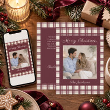 Bordeauxrode crème Tartan geruite kerstfoto