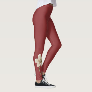 Bordeauxrode Crème Valse Brei Bloem Leggings