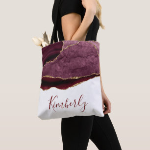 Bordeauxrode en gouden agaat gepersonaliseerde naa tote bag