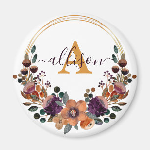 Bordeauxrode en gouden bloemenframe gepersonalisee magneet
