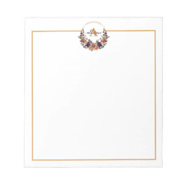 Bordeauxrode en gouden bloemenframe gepersonalisee notitieblok
