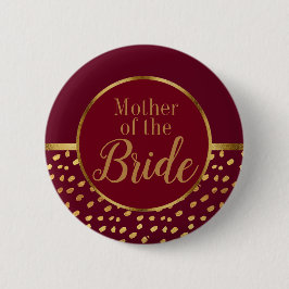 Bordeauxrode en gouden moeder van de bruid trouwju ronde button 5,7 cm