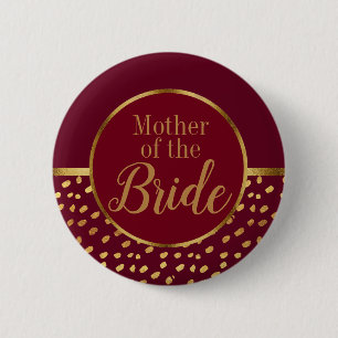Bordeauxrode en gouden moeder van de bruid trouwju ronde button 5,7 cm