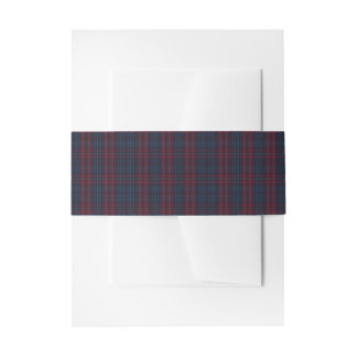 Bordeauxrode en marineblauwe tartan geruite lint uitnodigingen wikkel