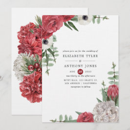 Bordeauxrode en Witte Bloemen Bruiloft Kaart