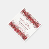 Bordeauxrode glitterspetters verjaardagsconfetti servet (Hoek)