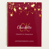Bordeauxrode gouden sterren naam monogram 2027 planner (Voorkant)