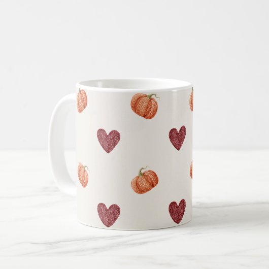 Bordeauxrode Harten Pompoenen Koffiemok (Voorkant links)