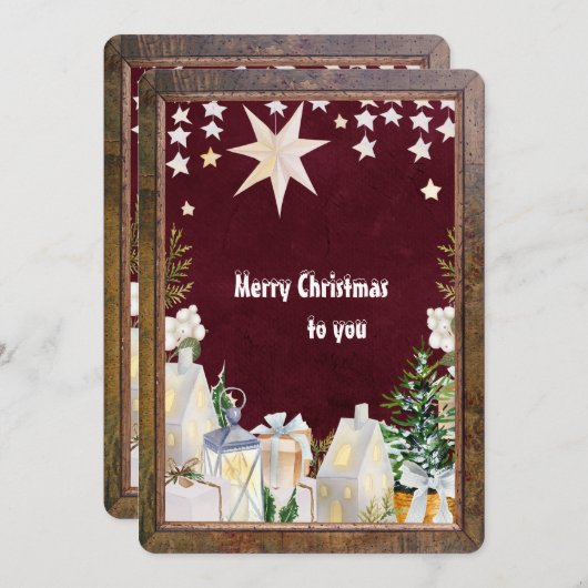 Bordeauxrode kerstkaart (Voorkant / Achterkant)