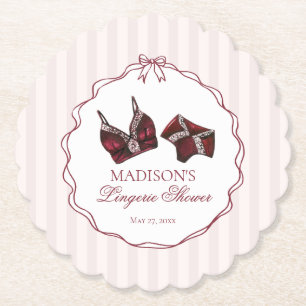 Bordeauxrode lingerie douche kant vrijgezellenfees kartonnen onderzetters