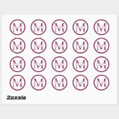 Bordeauxrode monogram- en naamstickers ronde sticker (Vel)