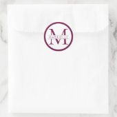 Bordeauxrode monogram- en naamstickers ronde sticker (Tas)