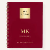 Bordeauxrode monogram initiaal bedrijf notitieboek (Voorkant)