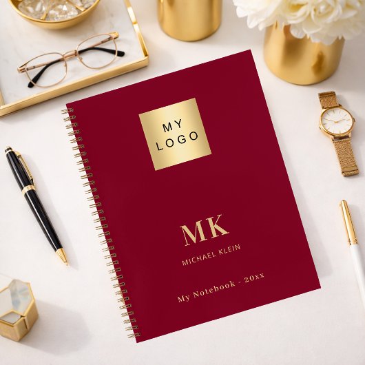 Bordeauxrode monogram initiaal bedrijf notitieboek