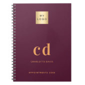Bordeauxrode monogram initiaal zakelijk logo notitieboek (Voorkant)